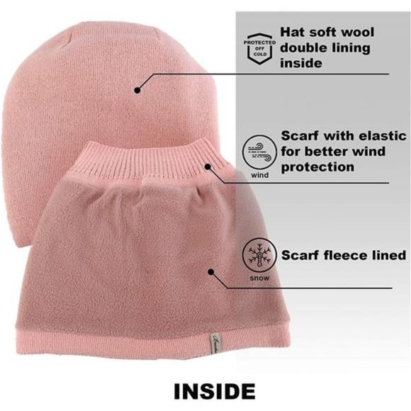 Women\'s Hat and Scarf Set Knit Winter Plain Beanie Neck Warmer, Pink main image 4